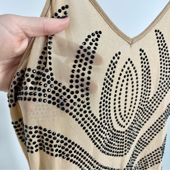 Banjul‎ Rhinestone Waves Body-Con Nude Stretchy midi shear dress Medium - Picture 8 of 16